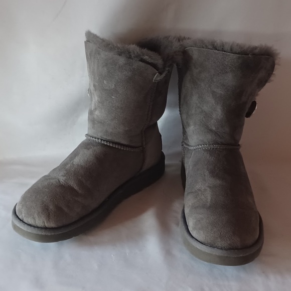 UGG Bailey Button Bling Shearling Winter Boots 2 Tone Gray Women's Size 8 - Picture 2 of 10